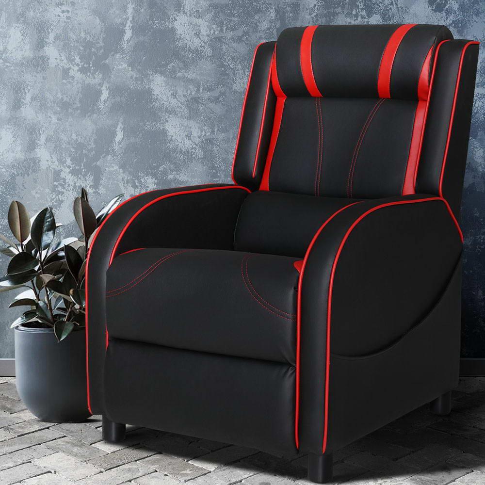 Artiss Recliner Chair Gaming Chair Leather Black Serik - Mekamart Australia