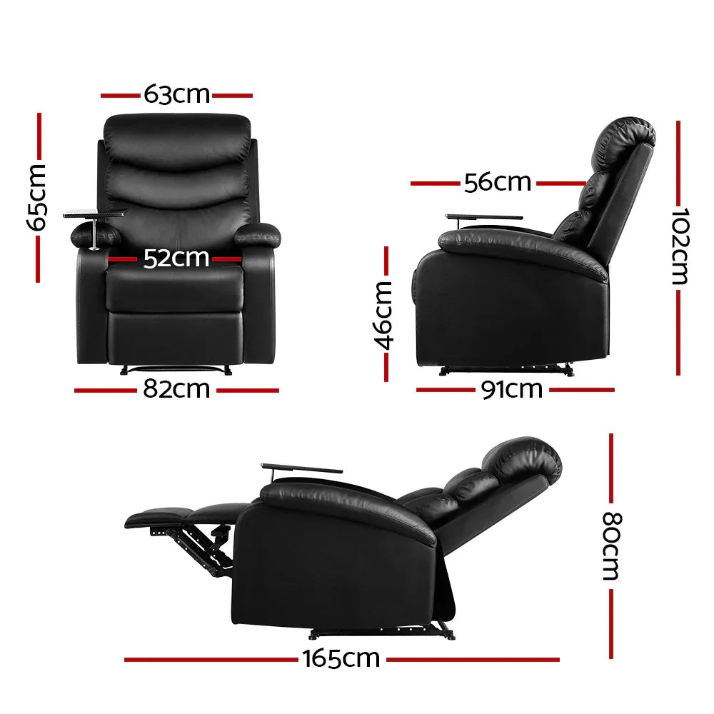Artiss Recliner Chair Leather Black Tray Table Erika - Mekamart Australia