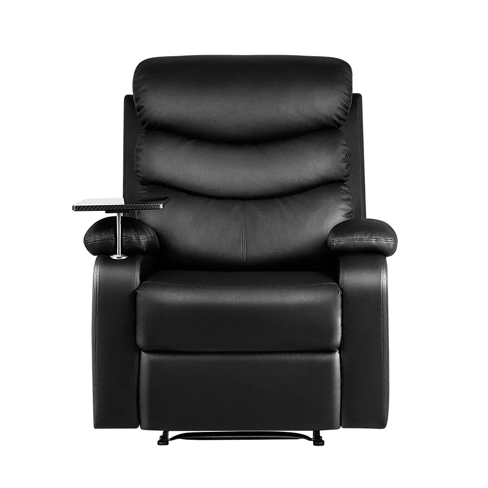 Artiss Recliner Chair Leather Black Tray Table Erika - Mekamart Australia