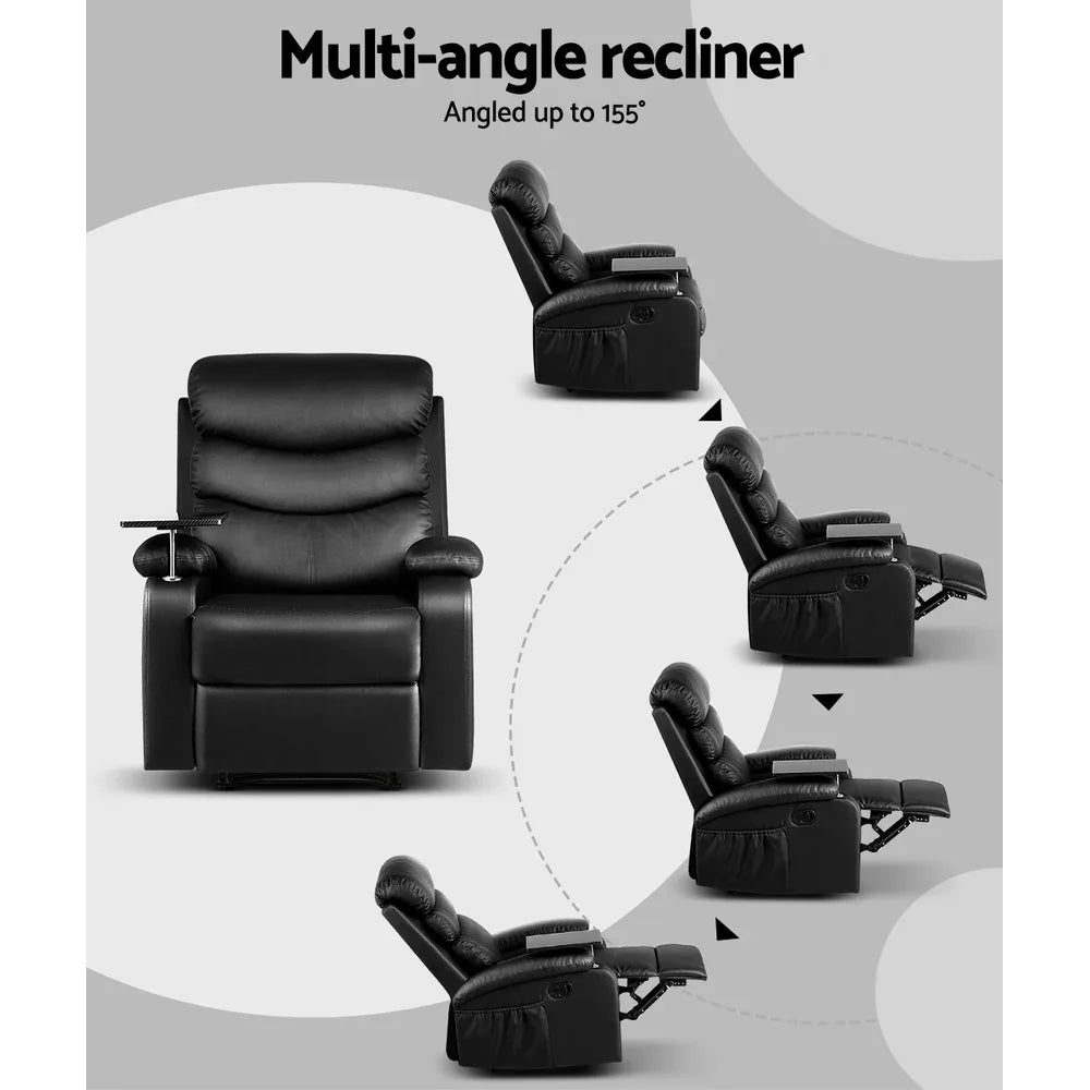 Artiss Recliner Chair Leather Black Tray Table Erika - Mekamart Australia