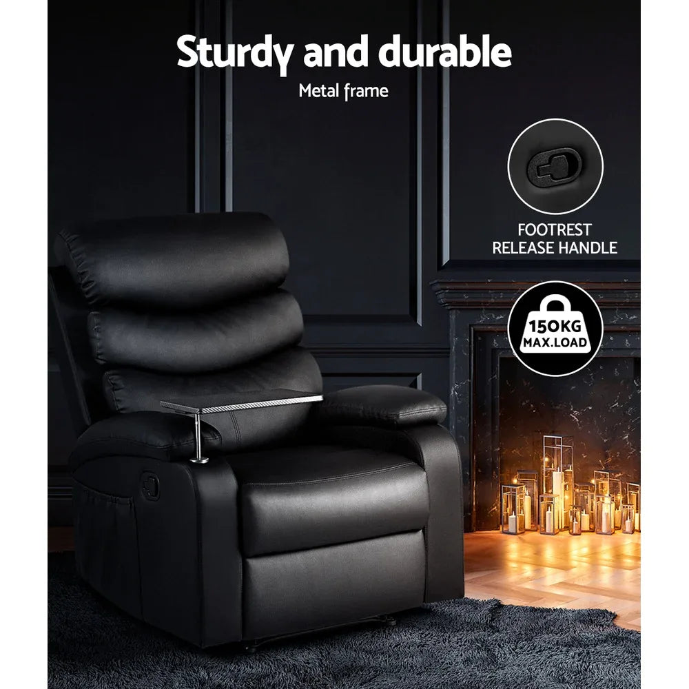 Artiss Recliner Chair Leather Black Tray Table Erika - Mekamart Australia