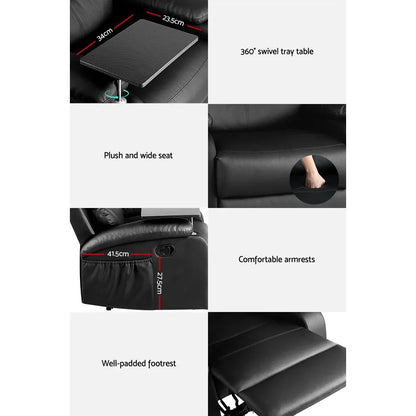 Artiss Recliner Chair Leather Black Tray Table Erika - Mekamart Australia