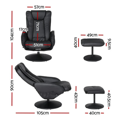 Artiss 2X Recliner Chair Ottoman Heated Massage Black - Mekamart Australia