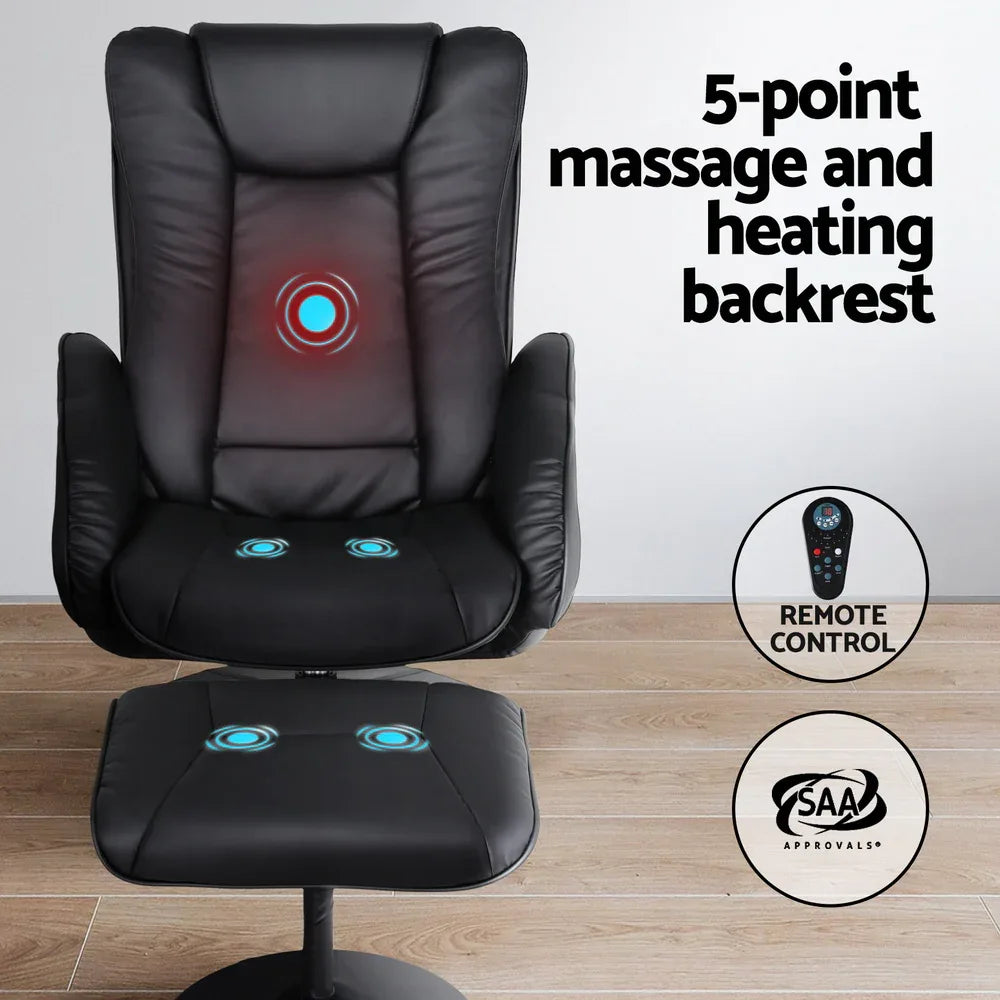 Artiss 2X Recliner Chair Ottoman Heated Massage Black - Mekamart Australia