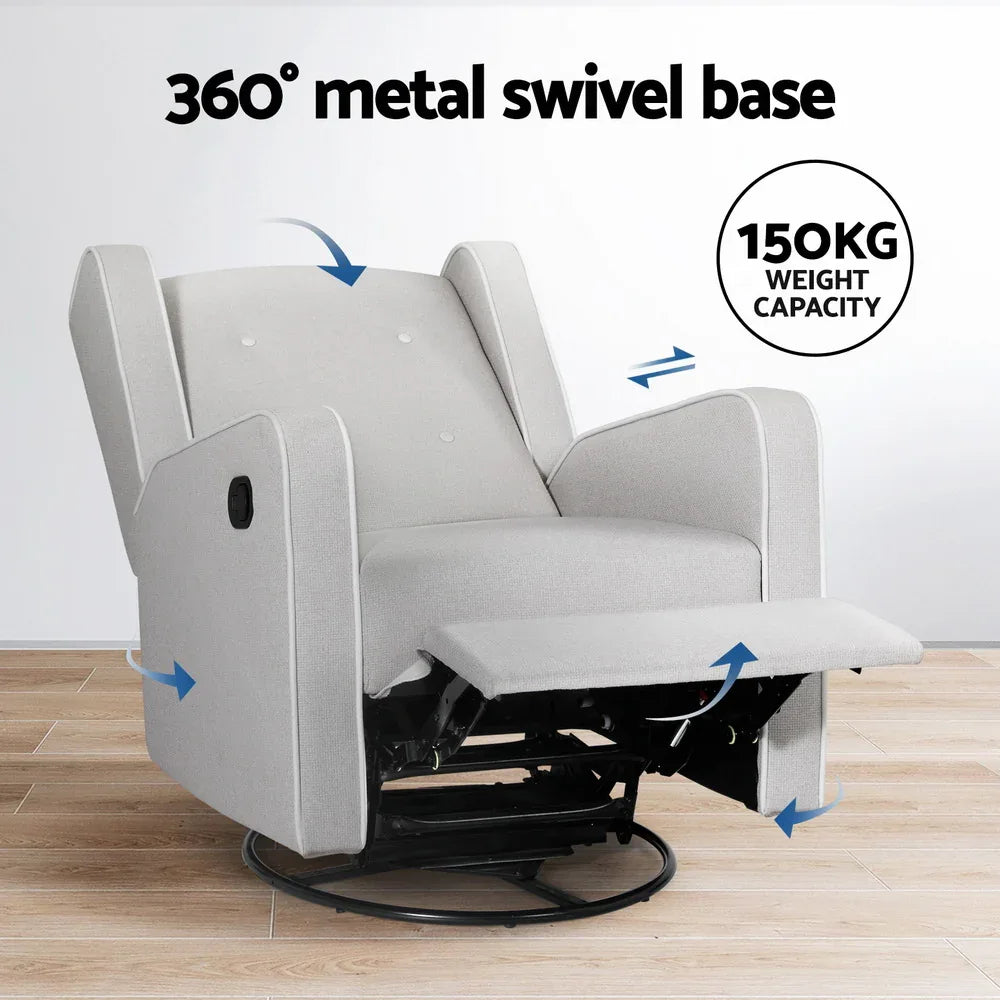 Artiss Recliner Armchair 360� Swivel Grey Fabric - Mekamart Australia
