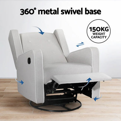 Artiss Recliner Armchair 360� Swivel Grey Fabric - Mekamart Australia