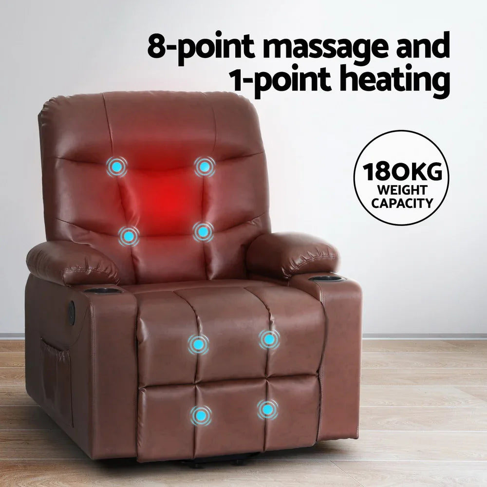 Artiss Recliner Chair Lift Assist Heated Massage Chair Leather Claude - Mekamart Australia