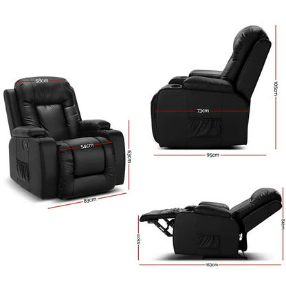 Artiss Recliner Chair Electric Heated Massage Chairs Faux Leather Cabin - Mekamart Australia