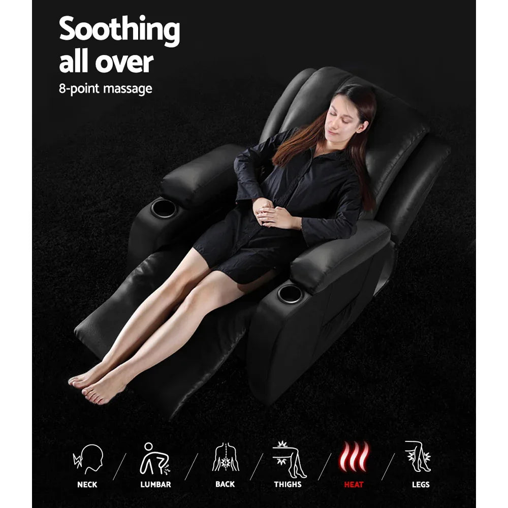 Artiss Recliner Chair Electric Heated Massage Chairs Faux Leather Cabin - Mekamart Australia