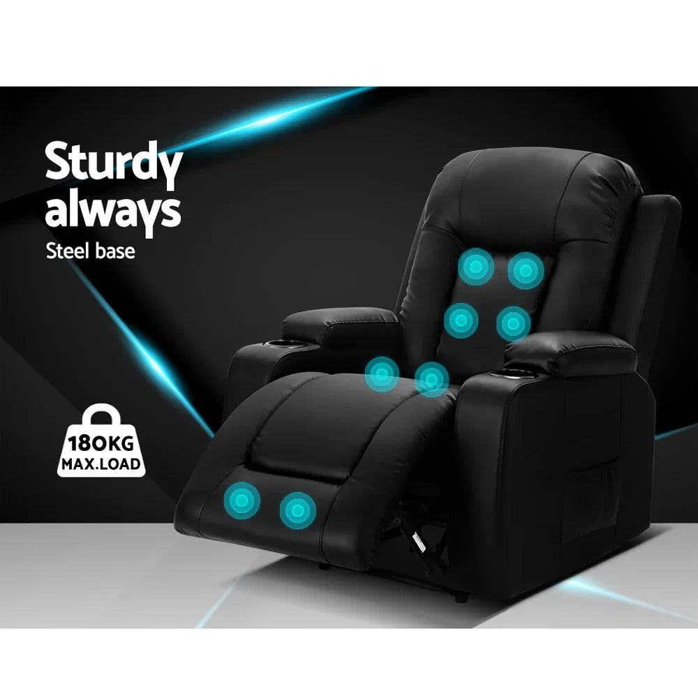 Artiss Recliner Chair Electric Heated Massage Chairs Faux Leather Cabin - Mekamart Australia