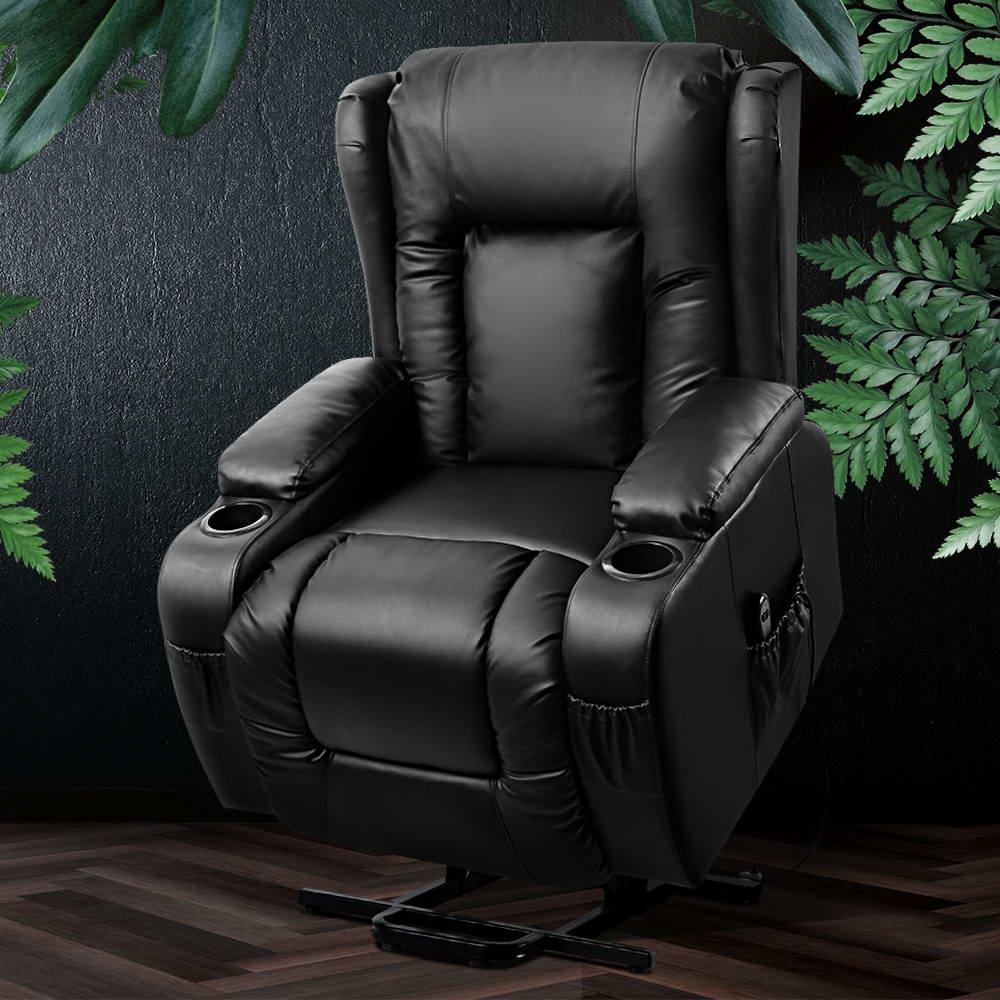 Artiss Recliner Chair Lift Assist Heated Massage Chair Leather Rukwa - Mekamart Australia