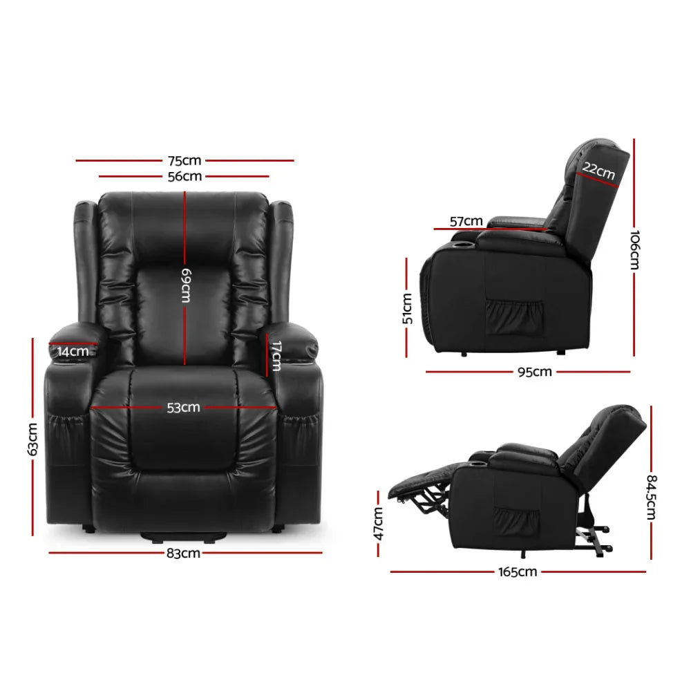 Artiss Recliner Chair Lift Assist Heated Massage Chair Leather Rukwa - Mekamart Australia