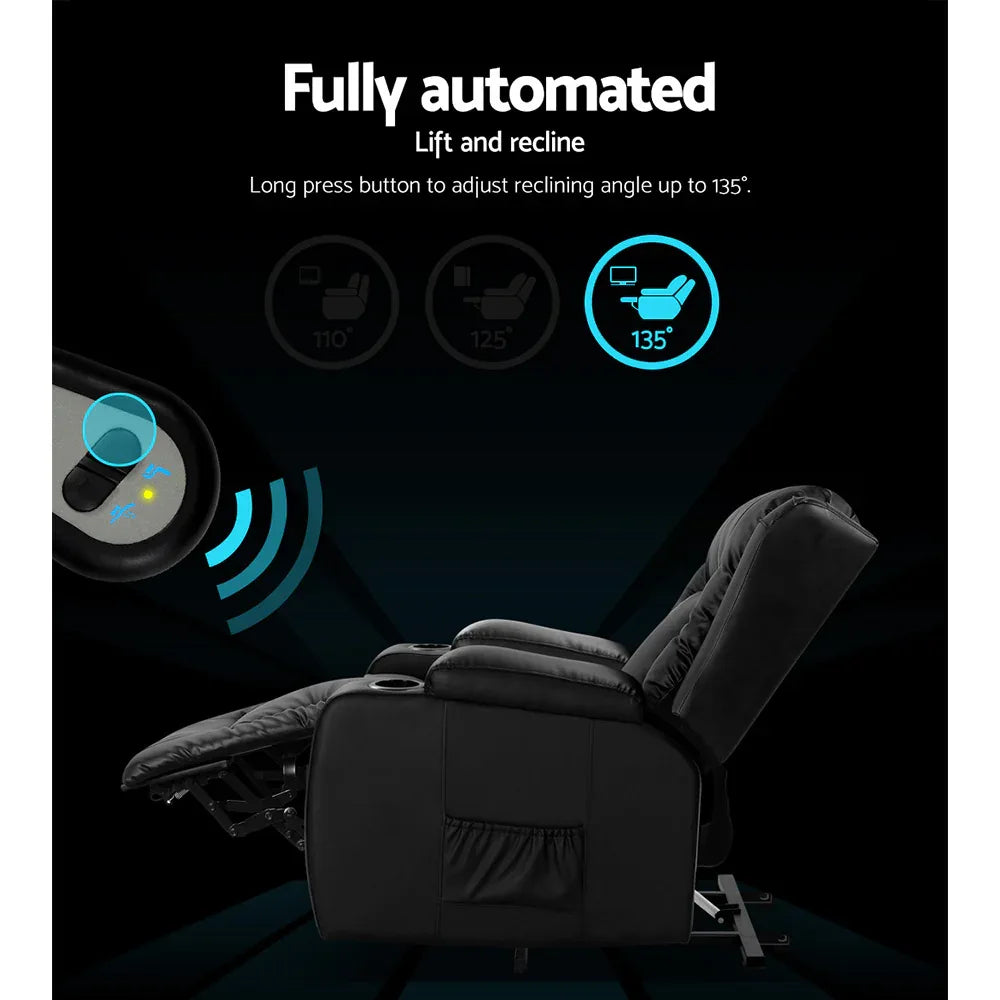 Artiss Recliner Chair Lift Assist Heated Massage Chair Leather Rukwa - Mekamart Australia