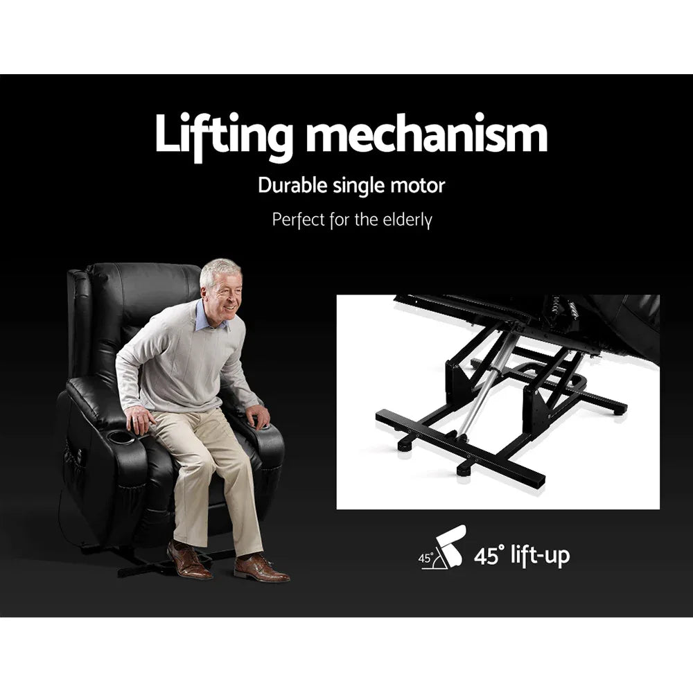 Artiss Recliner Chair Lift Assist Heated Massage Chair Leather Rukwa - Mekamart Australia
