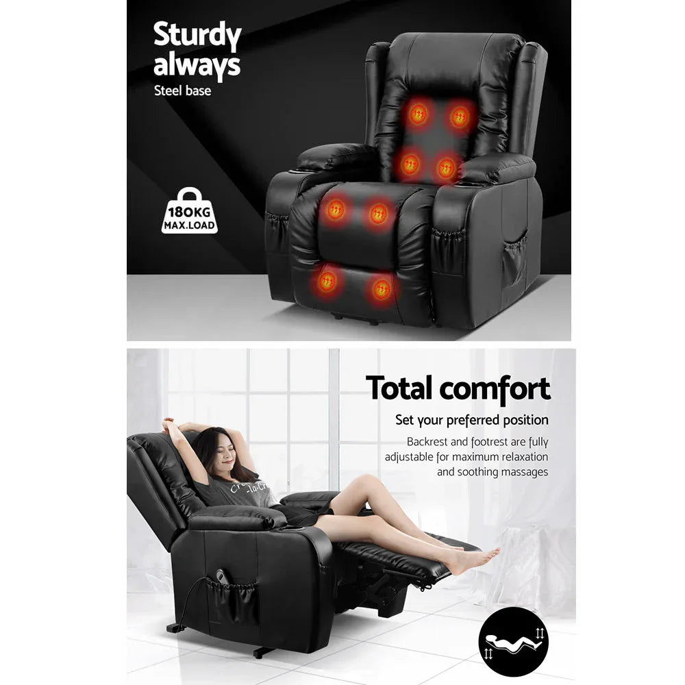 Artiss Recliner Chair Lift Assist Heated Massage Chair Leather Rukwa - Mekamart Australia