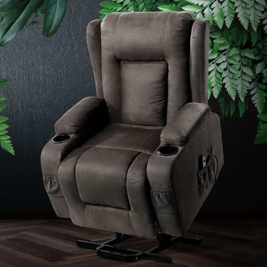 Artiss Recliner Chair Lift Assist Heated Massage Chair Velvet Rukwa - Mekamart Australia