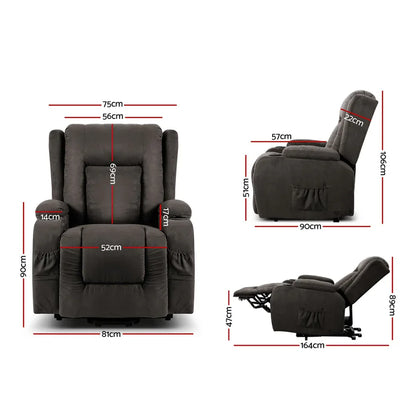 Artiss Recliner Chair Lift Assist Heated Massage Chair Velvet Rukwa - Mekamart Australia