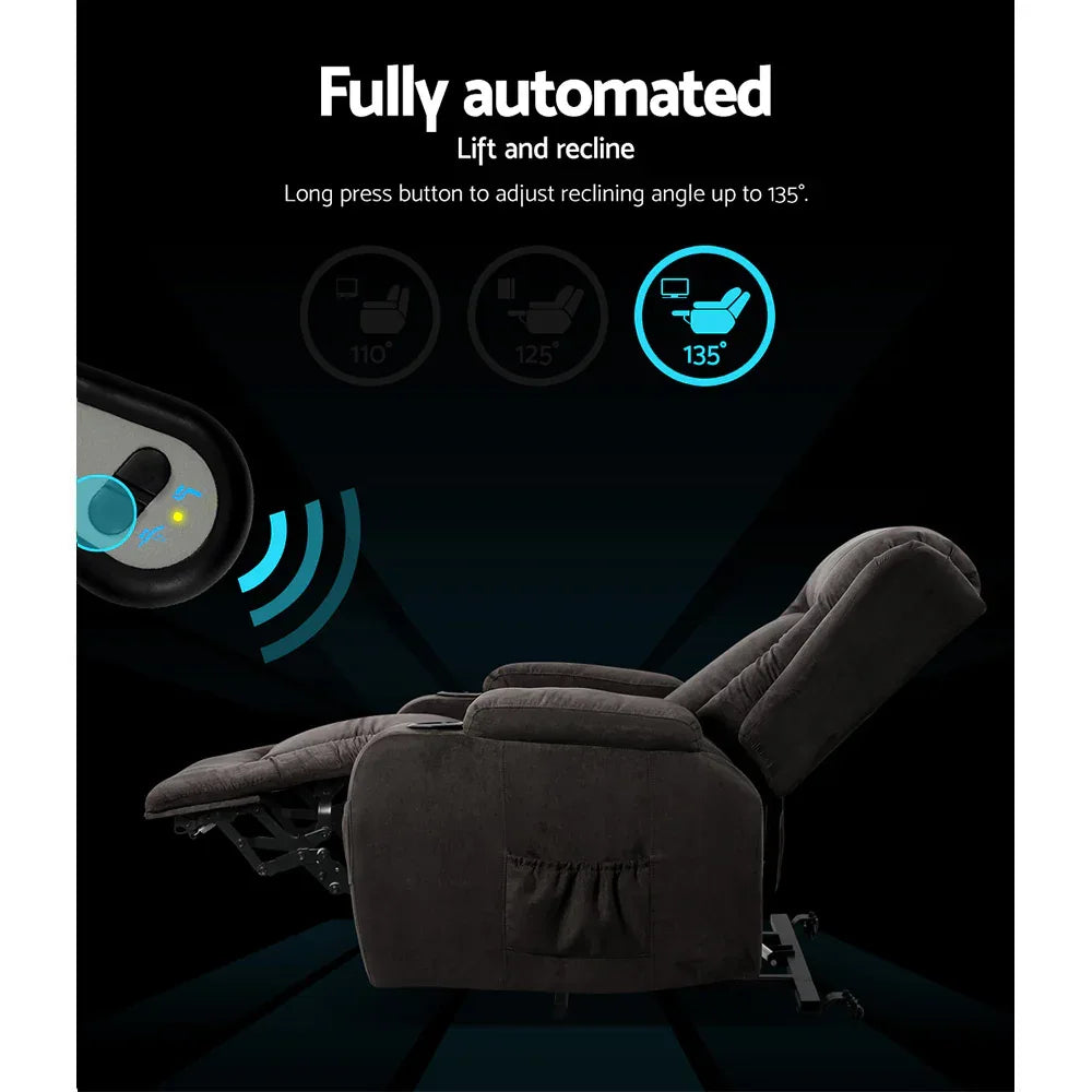Artiss Recliner Chair Lift Assist Heated Massage Chair Velvet Rukwa - Mekamart Australia