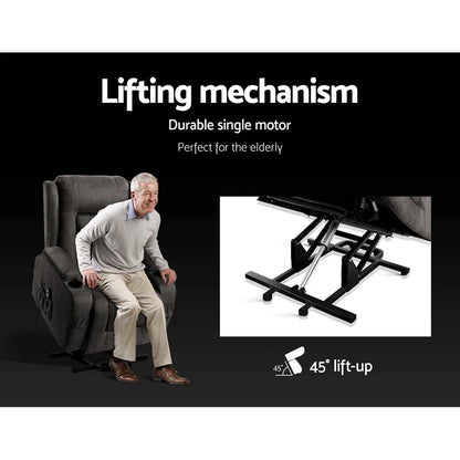 Artiss Recliner Chair Lift Assist Heated Massage Chair Velvet Rukwa - Mekamart Australia