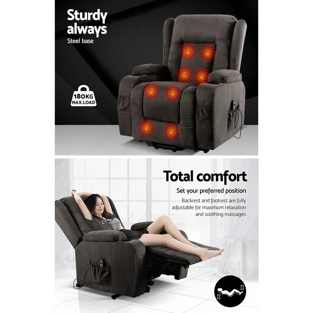 Artiss Recliner Chair Lift Assist Heated Massage Chair Velvet Rukwa - Mekamart Australia