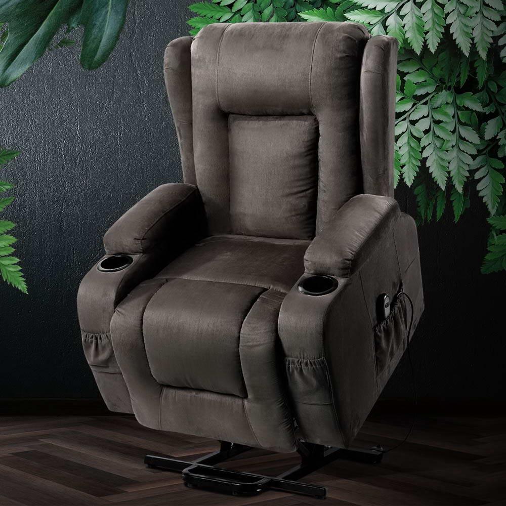 Artiss Recliner Chair Lift Assist Heated Massage Chair Velvet Rukwa - Mekamart Australia