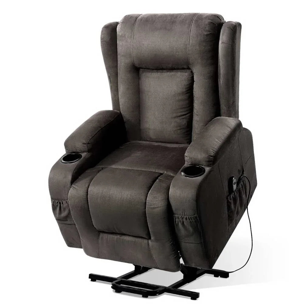 Artiss Recliner Chair Lift Assist Heated Massage Chair Velvet Rukwa - Mekamart Australia