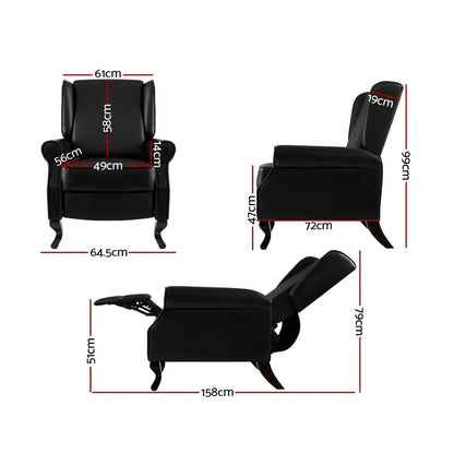 Artiss Recliner Armchair Black Faux Leather Domini - Mekamart Australia