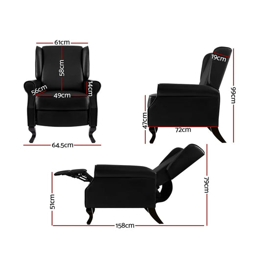 Artiss Recliner Armchair Black Faux Leather Domini - Mekamart Australia