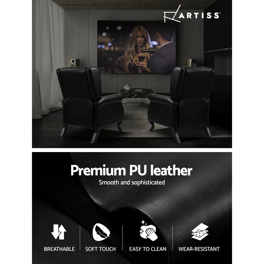 Artiss Recliner Armchair Black Faux Leather Domini - Mekamart Australia