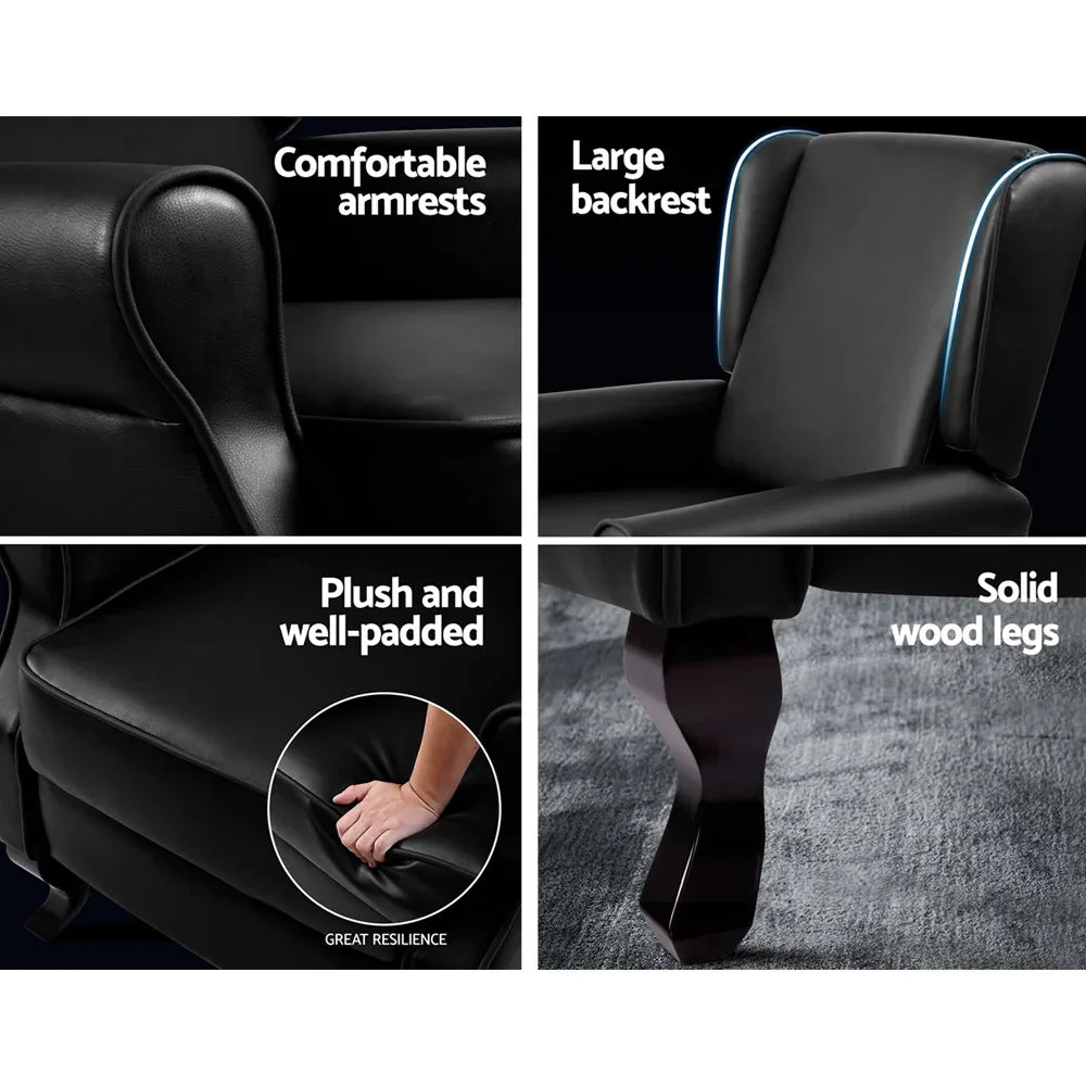 Artiss Recliner Armchair Black Faux Leather Domini - Mekamart Australia