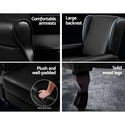 Artiss Recliner Armchair Black Faux Leather Domini - Mekamart Australia
