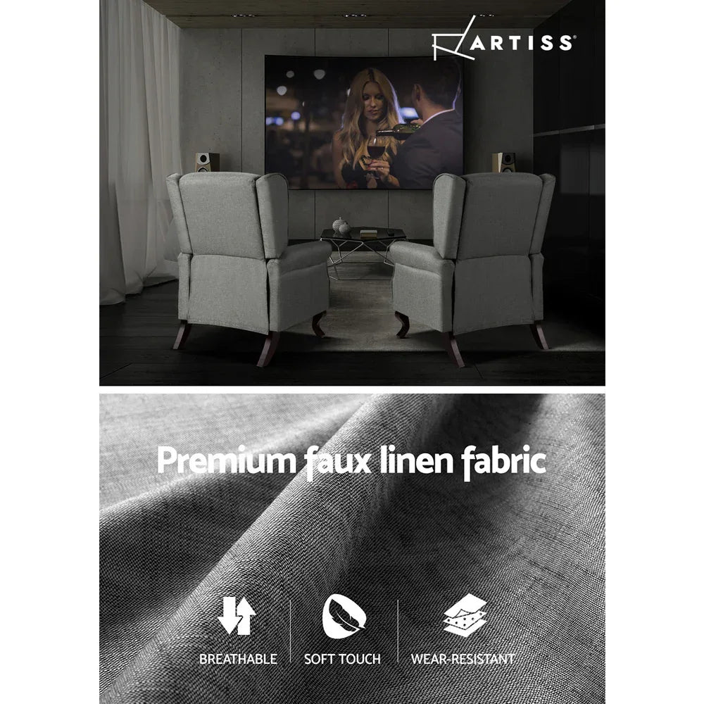 Artiss Recliner Armchair Grey Fabric Domini - Mekamart Australia