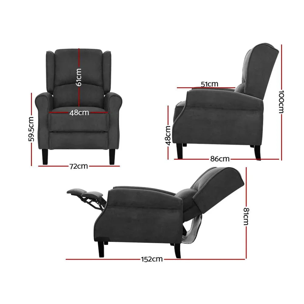 Artiss Recliner Chair Adjustable Sofa Lounge Soft Suede Armchair Couch Charcoal - Mekamart Australia