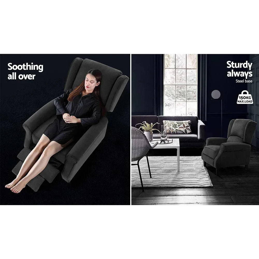 Artiss Recliner Chair Adjustable Sofa Lounge Soft Suede Armchair Couch Charcoal - Mekamart Australia