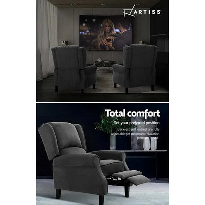 Artiss Recliner Chair Adjustable Sofa Lounge Soft Suede Armchair Couch Charcoal - Mekamart Australia
