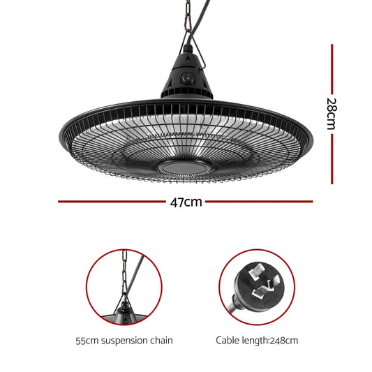 Devanti 1500W Hanging Electric Patio Heater - Mekamart Australia