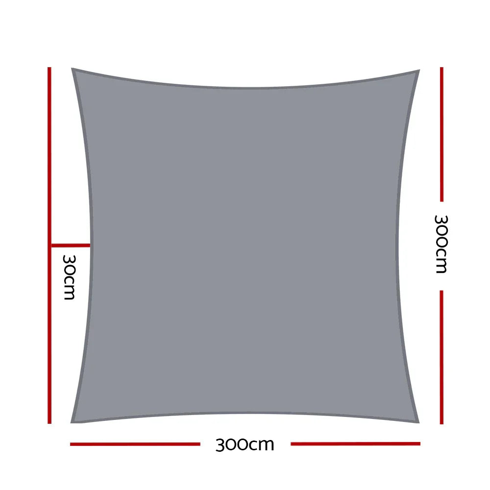 Instahut Shade Sail 3x3m Square 280GSM 98% Grey Shade Cloth - Mekamart Australia