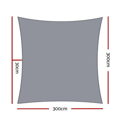 Instahut Shade Sail 3x3m Square 280GSM 98% Grey Shade Cloth - Mekamart Australia