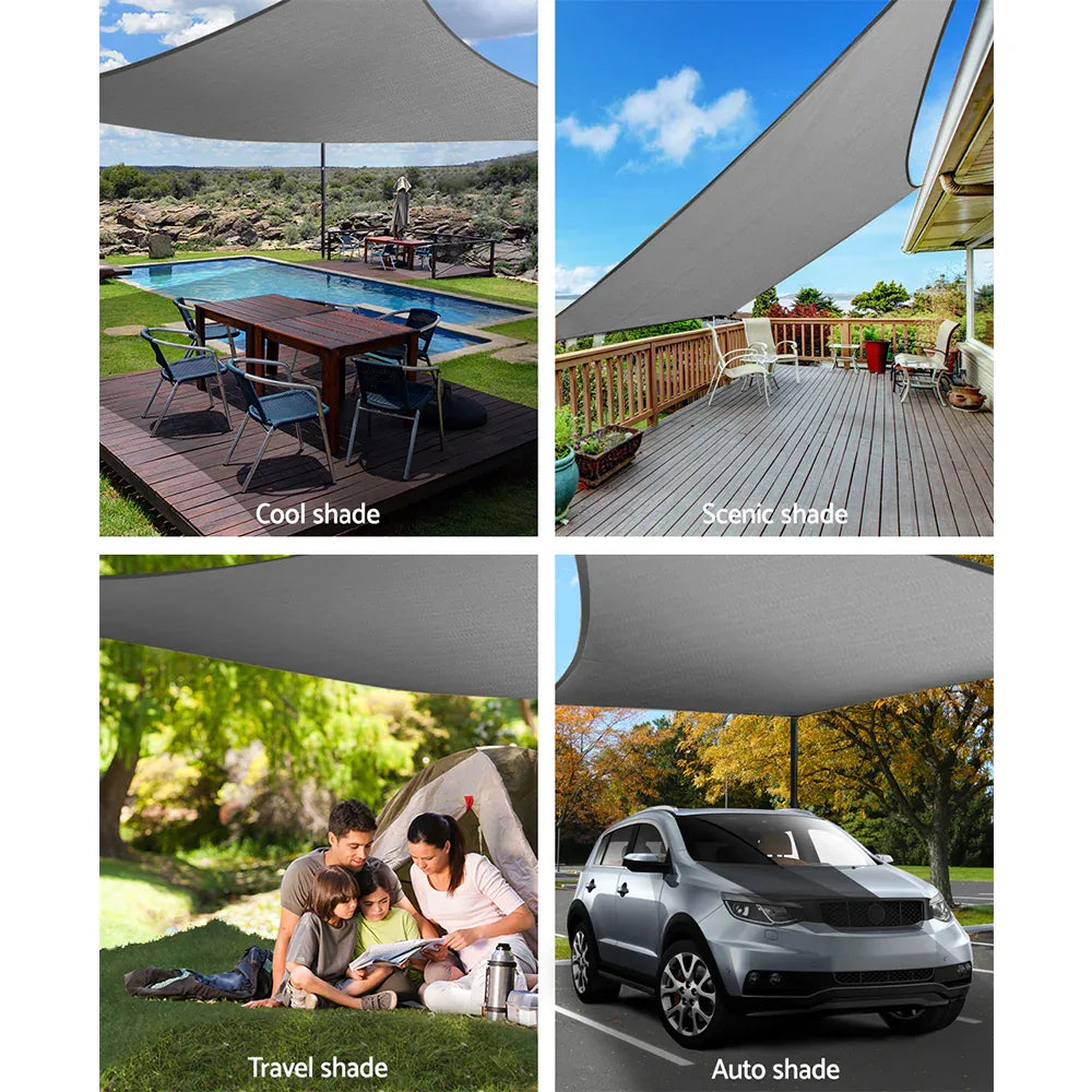 Instahut Shade Sail 3x3m Square 280GSM 98% Grey Shade Cloth - Mekamart Australia