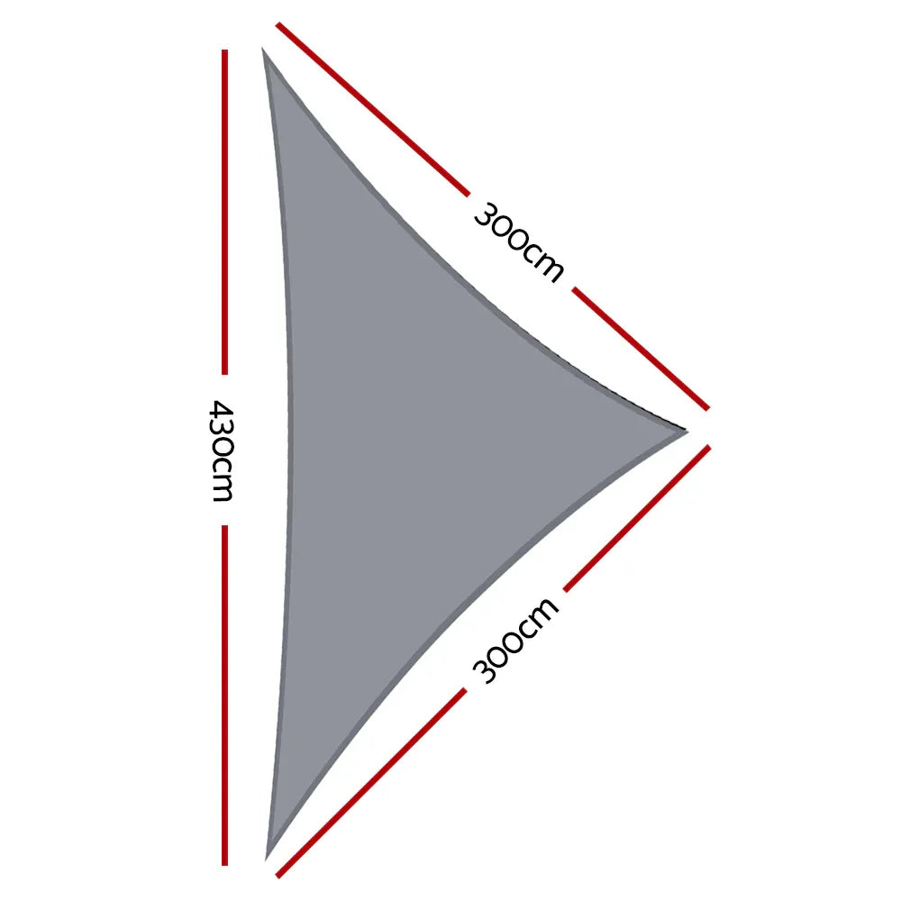 Instahut Shade Sail 3x3x4.3m Triangle 280GSM 98% Grey Shade Cloth - Mekamart Australia
