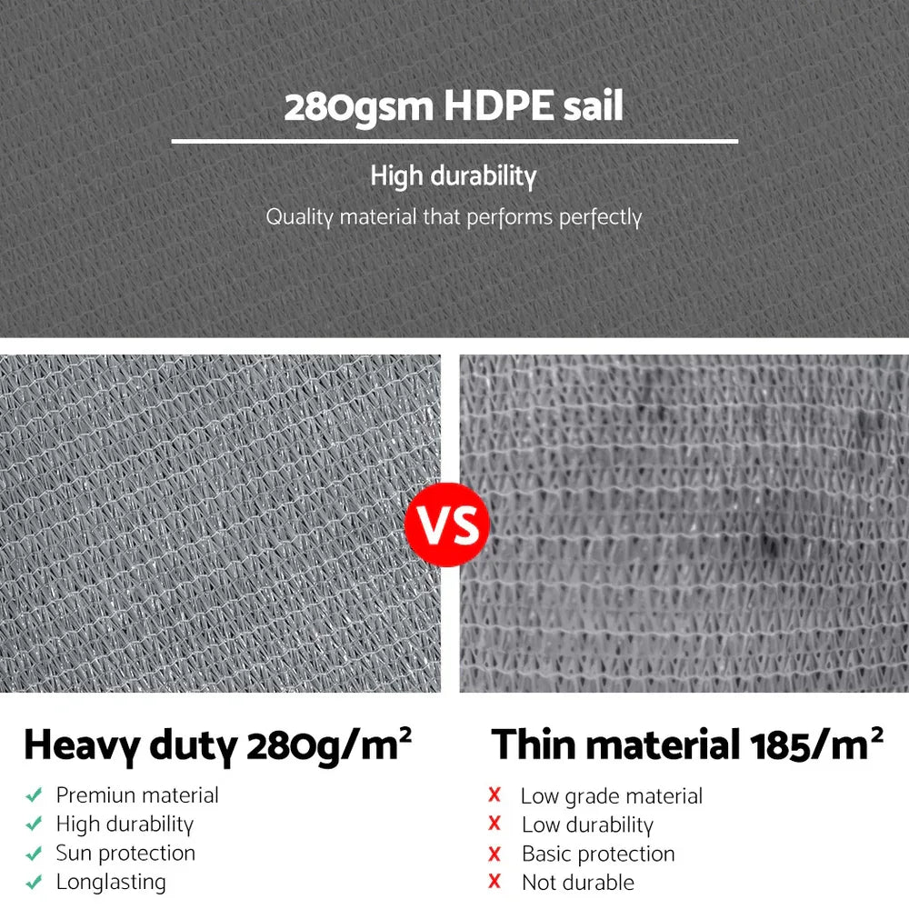 Instahut Shade Sail 3x3x4.3m Triangle 280GSM 98% Grey Shade Cloth - Mekamart Australia