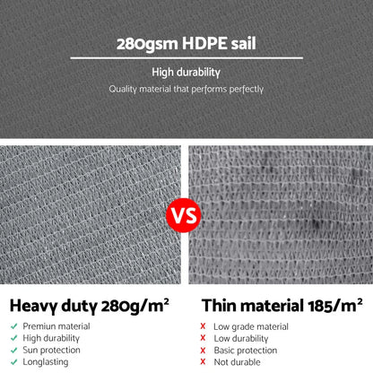 Instahut Shade Sail 3x3x4.3m Triangle 280GSM 98% Grey Shade Cloth - Mekamart Australia