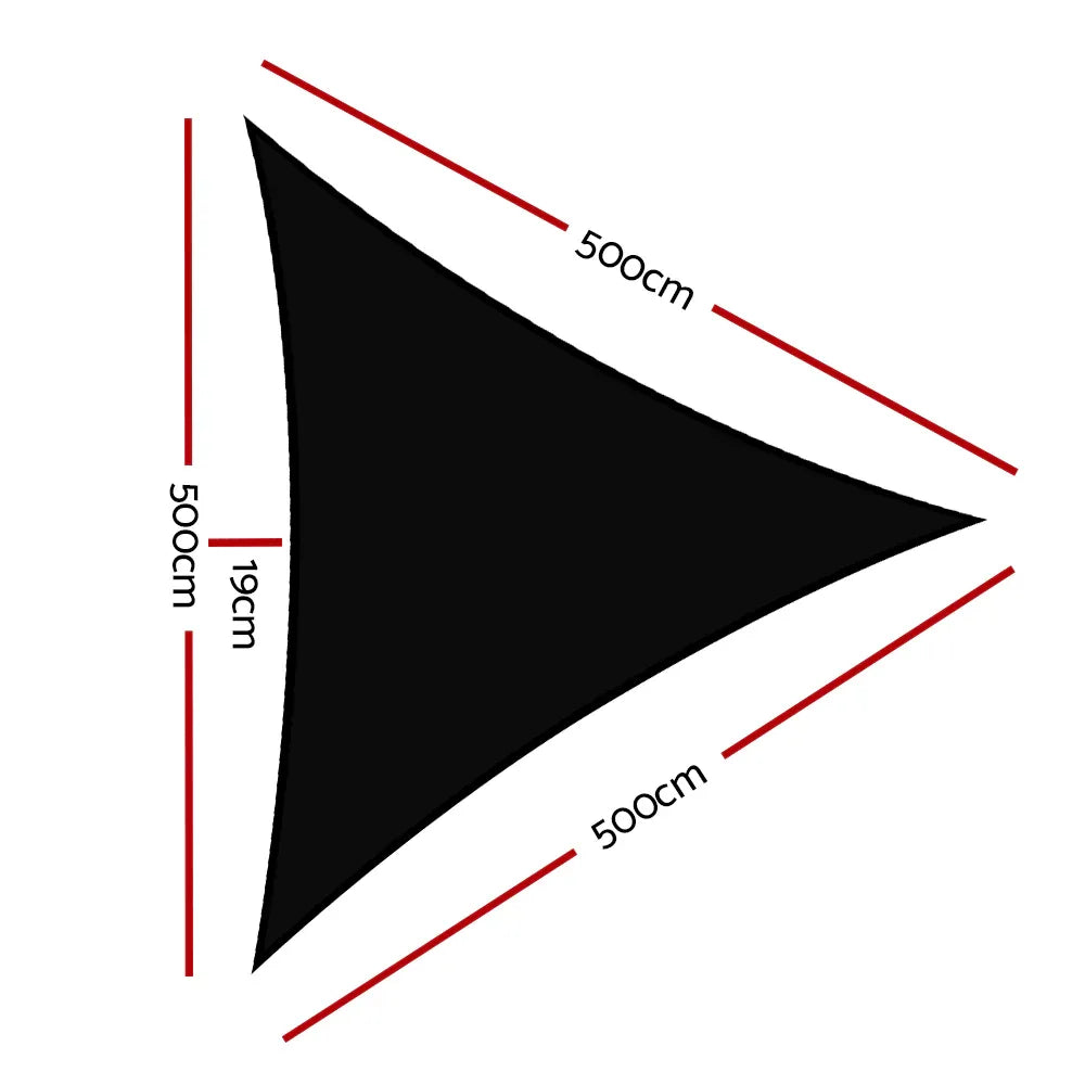 Instahut Shade Sail 5x5x5m Triangle 280GSM 98% Black Shade Cloth - Mekamart Australia