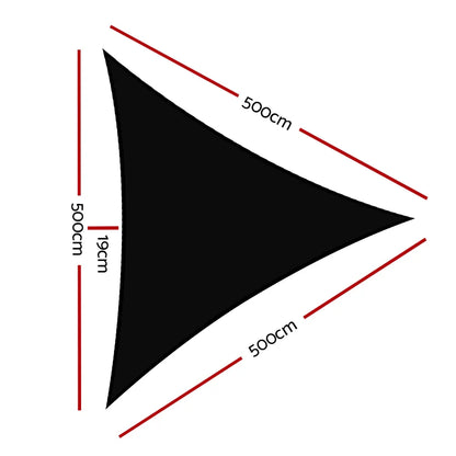 Instahut Shade Sail 5x5x5m Triangle 280GSM 98% Black Shade Cloth - Mekamart Australia