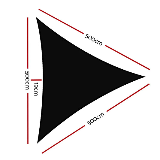 Instahut Shade Sail 5x5x5m Triangle 280GSM 98% Black Shade Cloth - Mekamart Australia