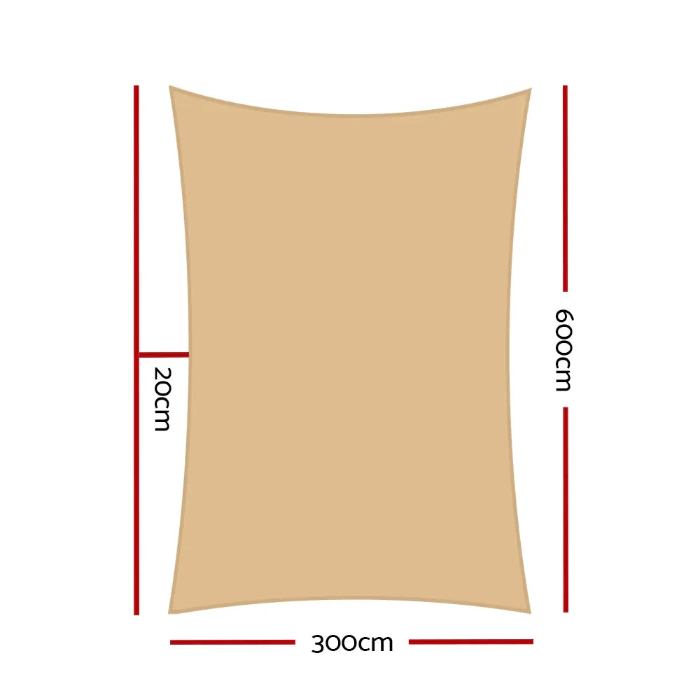 Instahut Shade Sail 3x6m Rectangle 185GSM 95% Sand Shade Cloth - Mekamart Australia