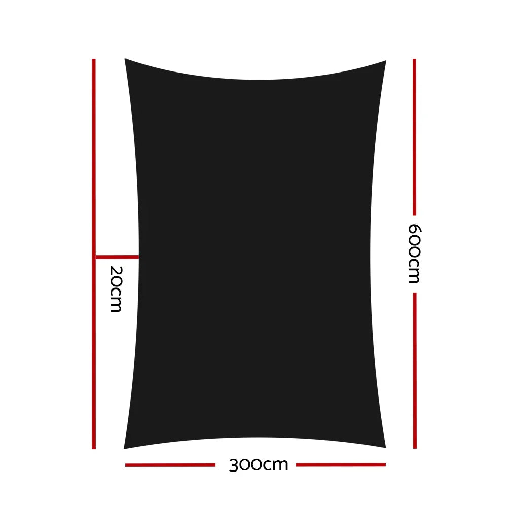 Instahut Shade Sail 3x6m Rectangle 280GSM 98% Black Shade Cloth - Mekamart Australia
