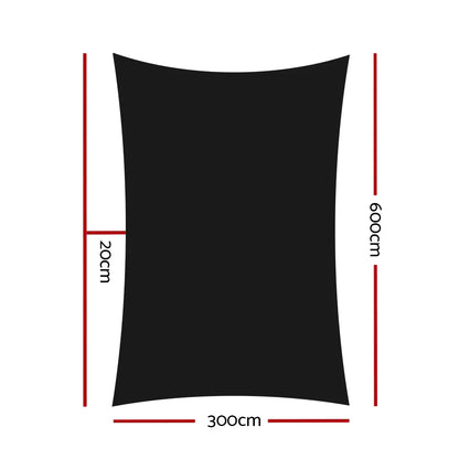 Instahut Shade Sail 3x6m Rectangle 280GSM 98% Black Shade Cloth - Mekamart Australia