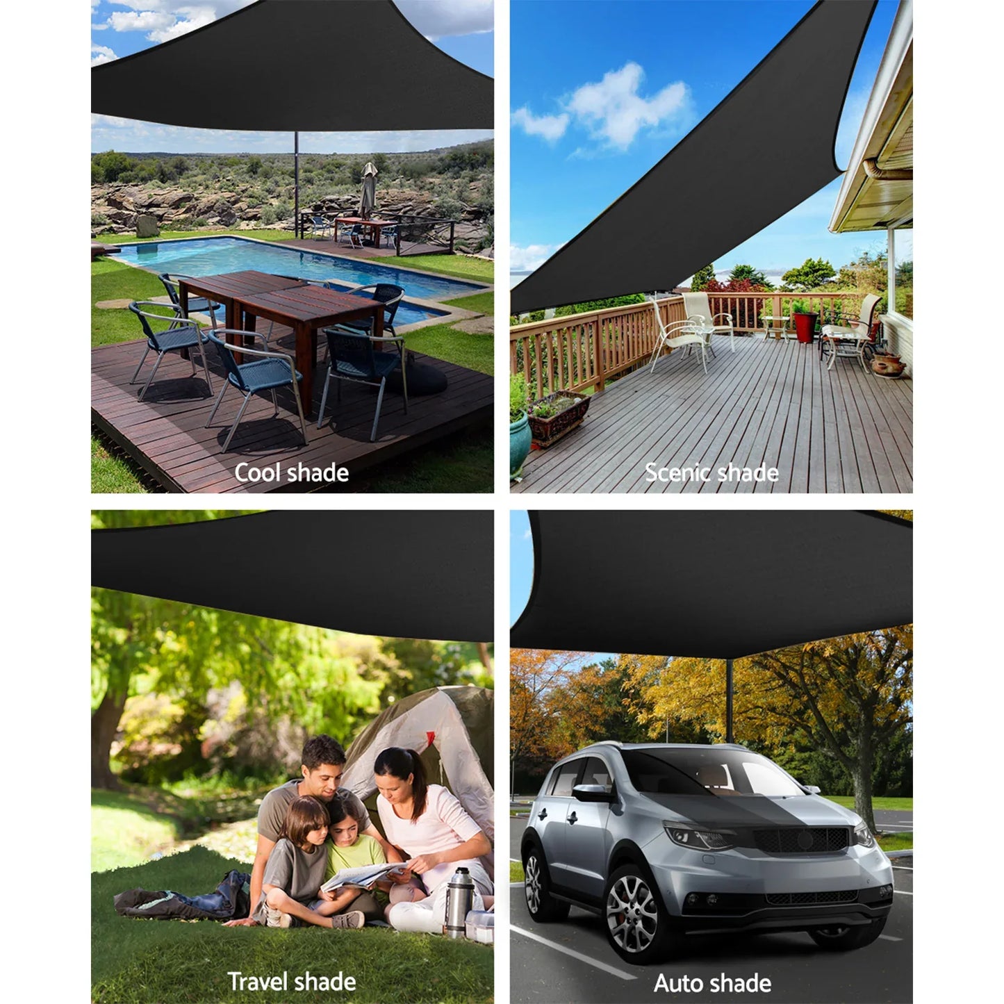 Instahut Shade Sail 3x6m Rectangle 280GSM 98% Black Shade Cloth - Mekamart Australia