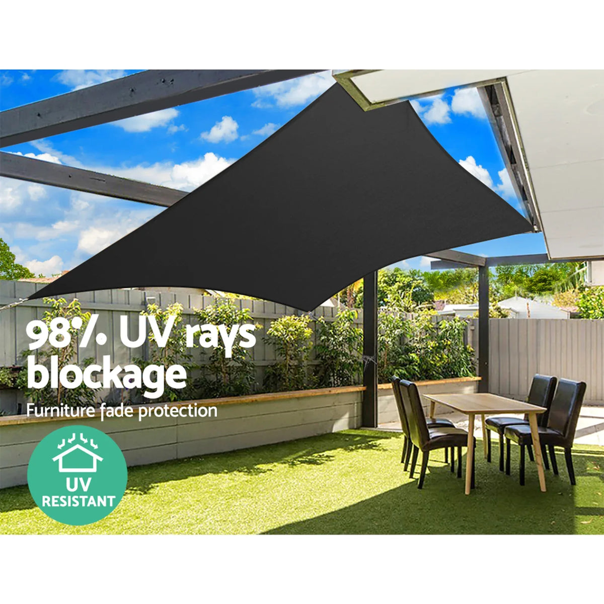 Instahut Shade Sail 3x6m Rectangle 280GSM 98% Black Shade Cloth - Mekamart Australia